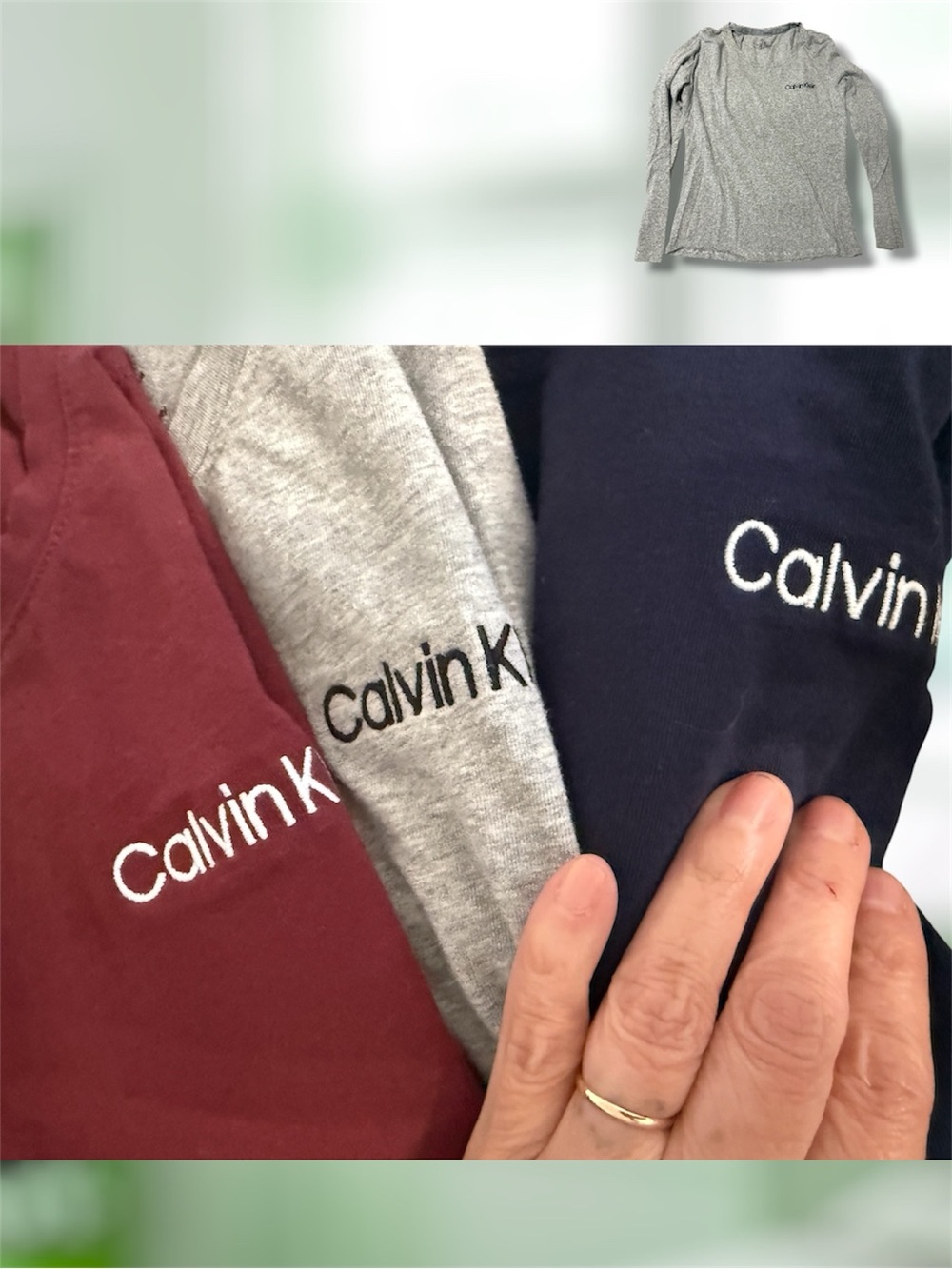 Calvin Klein Long Sleeve Trio - Gray, Navy, Burgundy